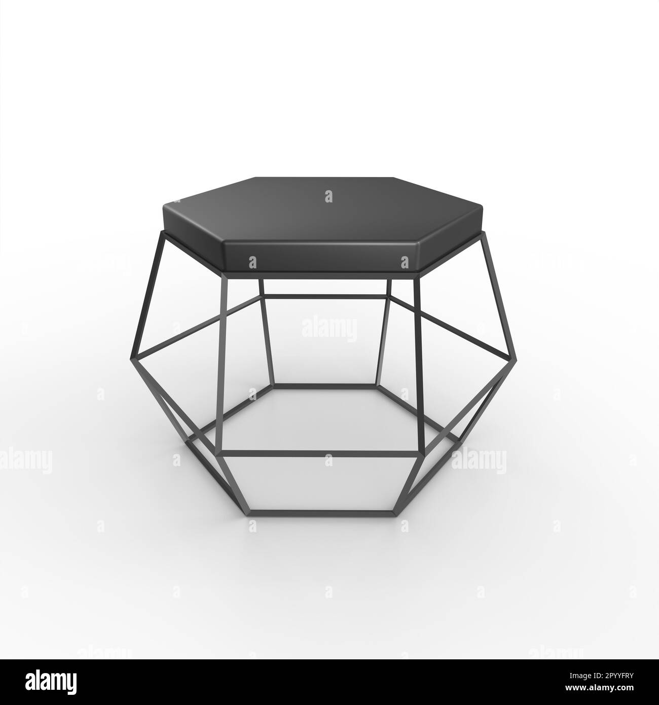 A contemporary black hexagonal coffee table standing isolated on a