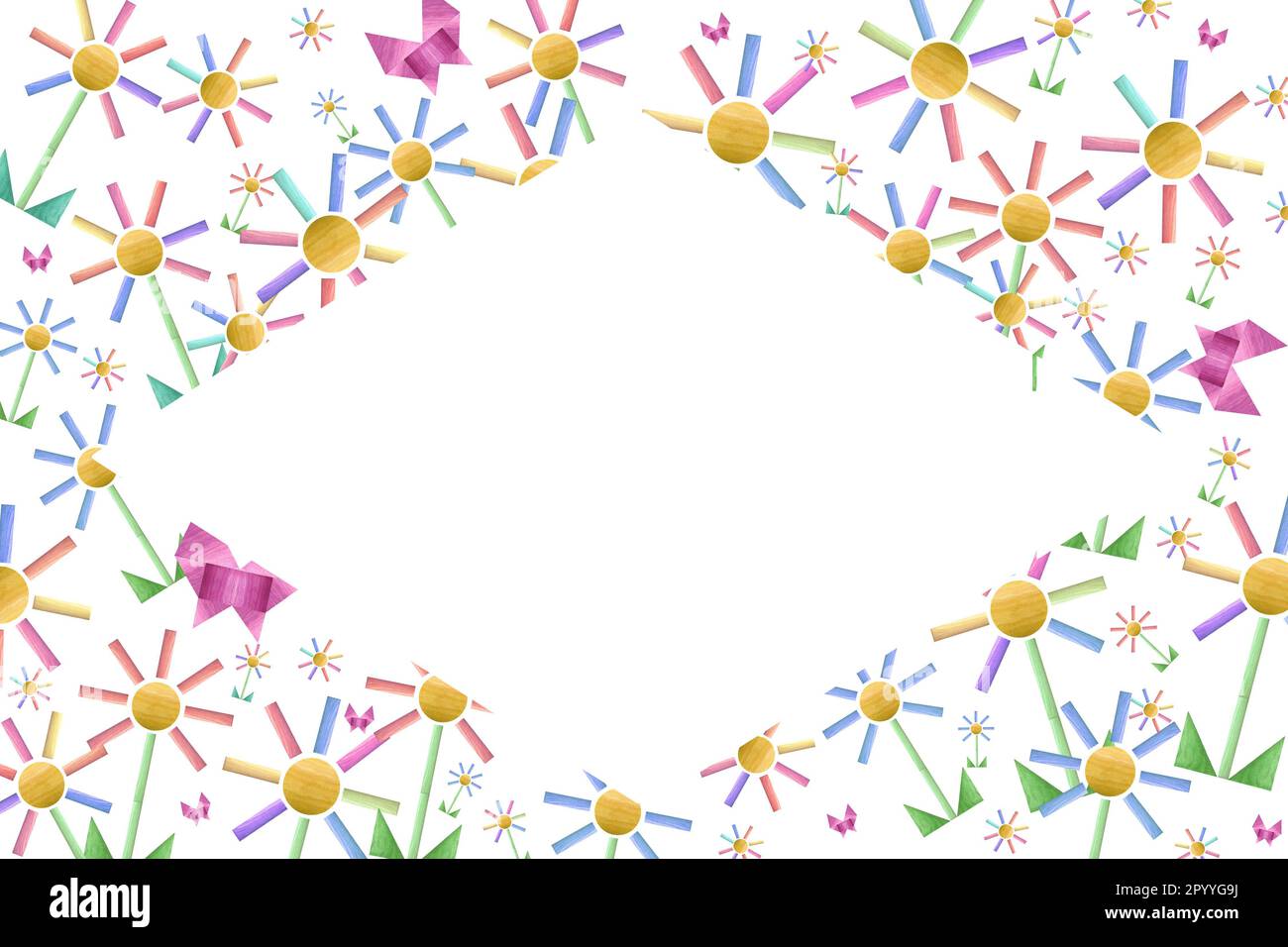 Cute birthday card with abstract wood flowers and butterflies isolated ...