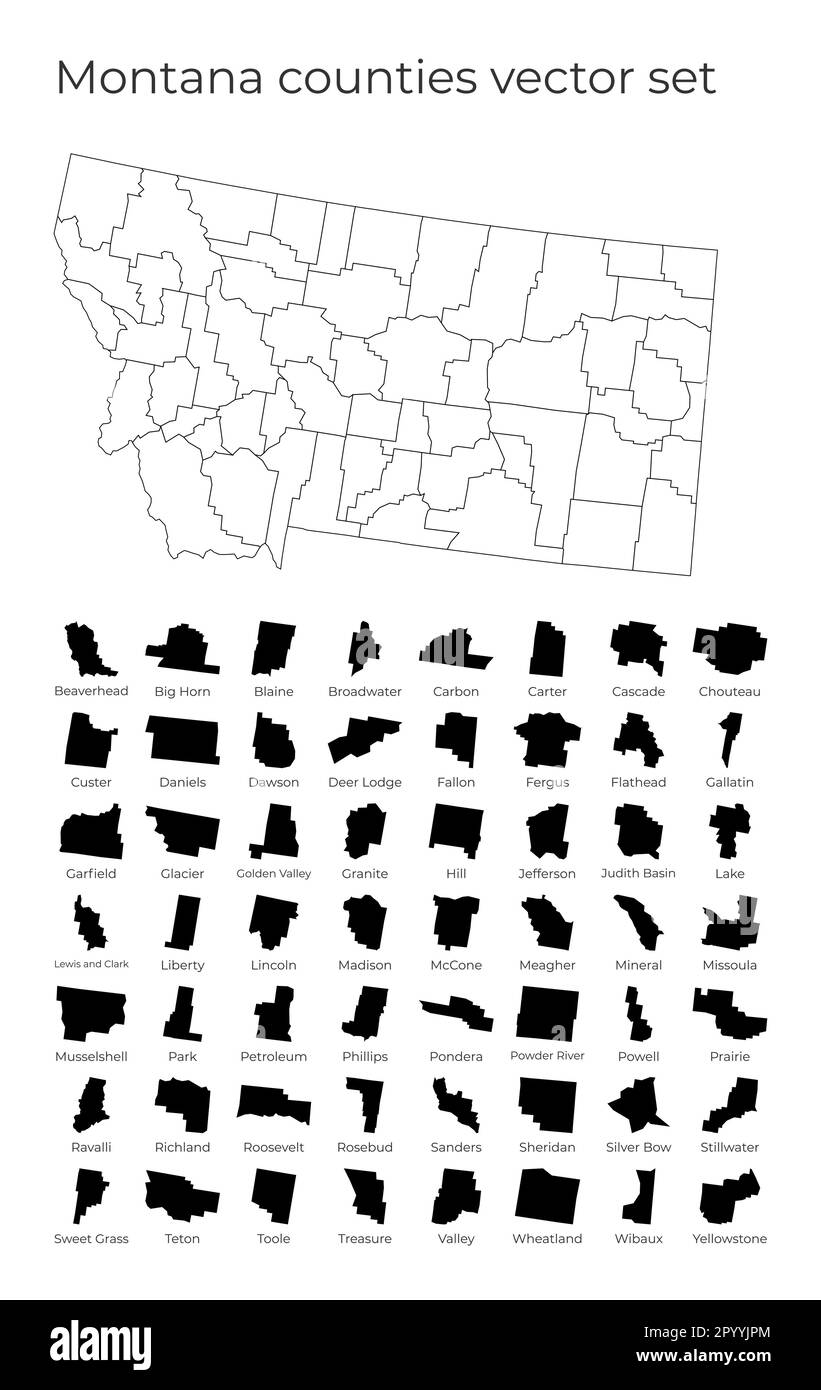 Montana map with shapes of regions. Blank vector map of the Us State with counties. Borders of the us state for your infographic. Vector illustration. Stock Vector