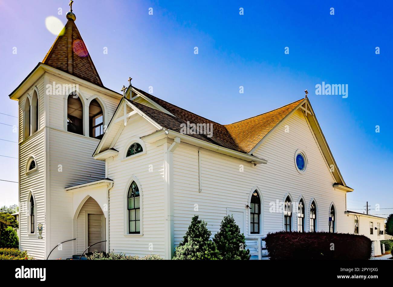 Zion Lutheran Church, also known as Swedish Lutheran Zion Church, is pictured, April 30, 2023, in Silverhill, Alabama. The church was built in 1916. Stock Photo