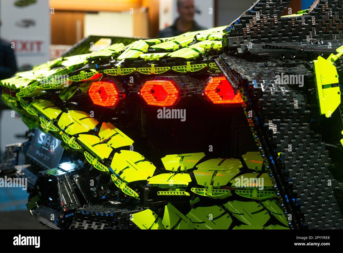 Toronto, ON, Canada - February 21, 2023:  LEGO Group introduces a life-sized model of a Lamborghini SIAN FKP 37, constructed with more than 400,000 LE Stock Photo
