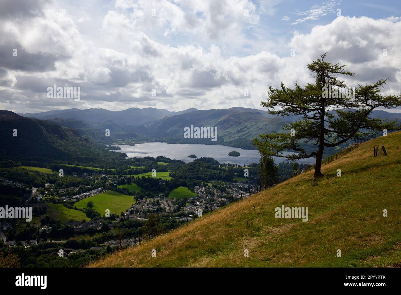 the Derwent Water located at the top of Latrigg, a mountain range in ...