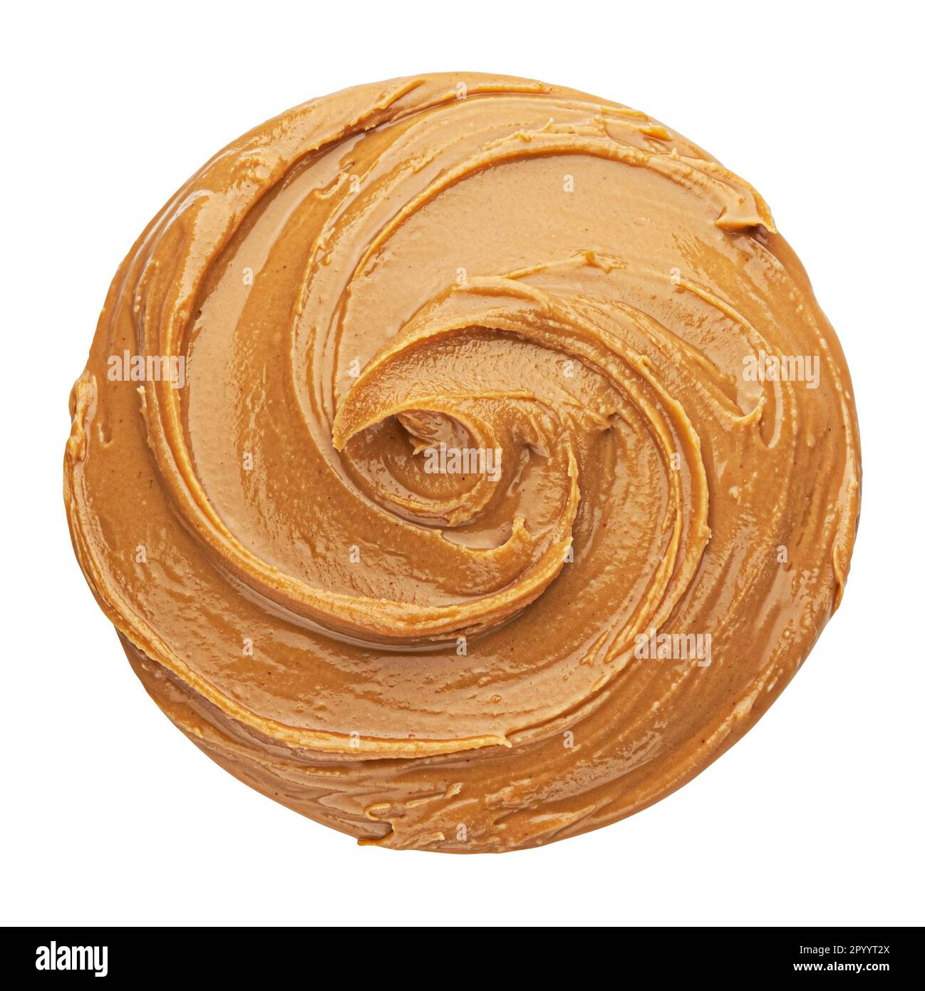 Caramel cream, boiled condensed milk swirl isolated, top view Stock