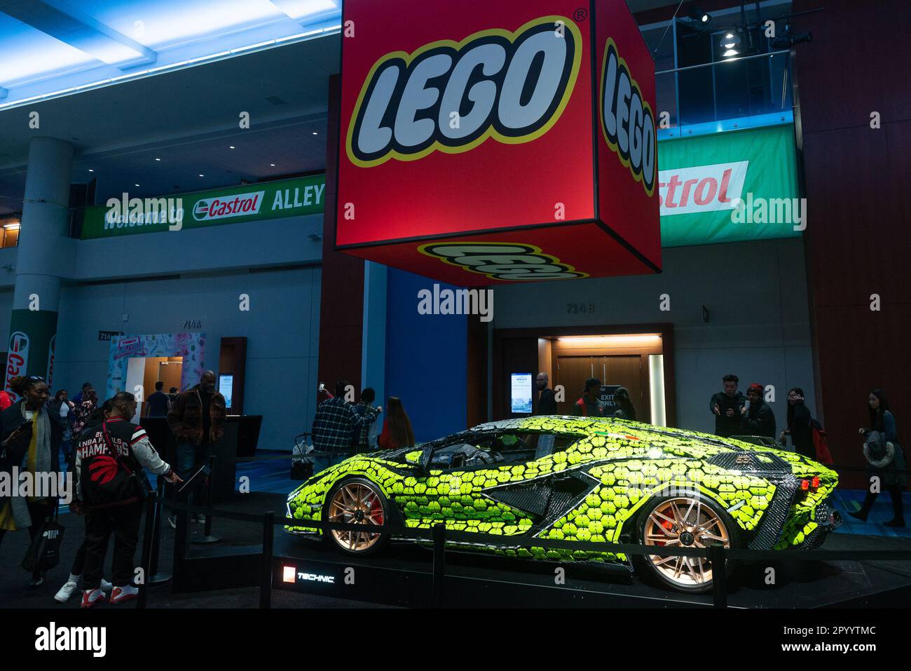 Toronto, ON, Canada - February 21, 2023:  LEGO Group introduces a life-sized model of a Lamborghini SIAN FKP 37, constructed with more than 400,000 LE Stock Photo