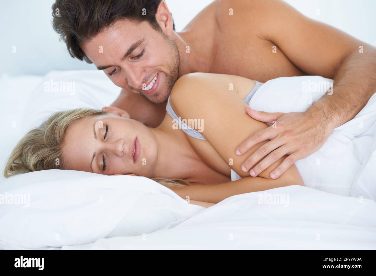 Husband admiring sleeping wife hi-res stock photography and images pic
