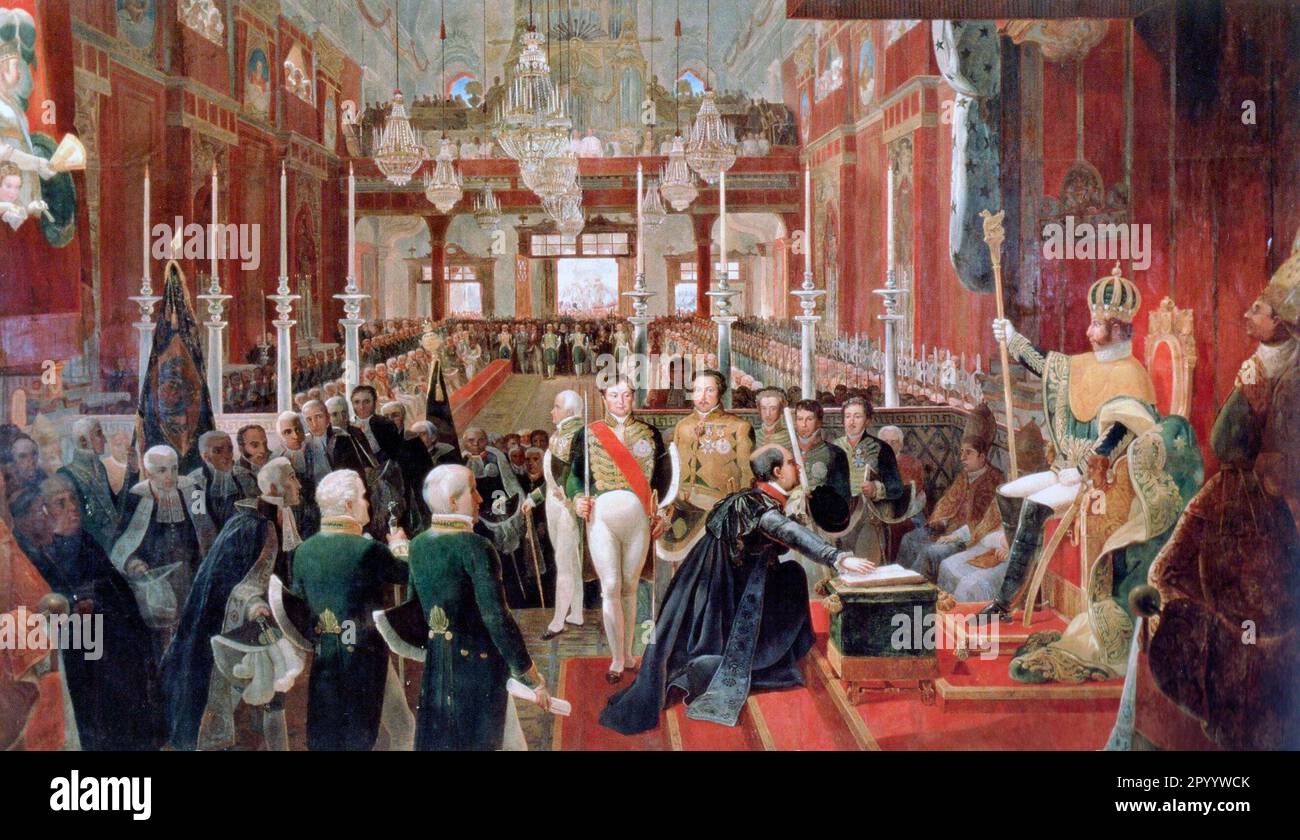 The coronation of Emperor Pedro I of Brazil in 1822 - Jean-Baptiste Debret Stock Photo