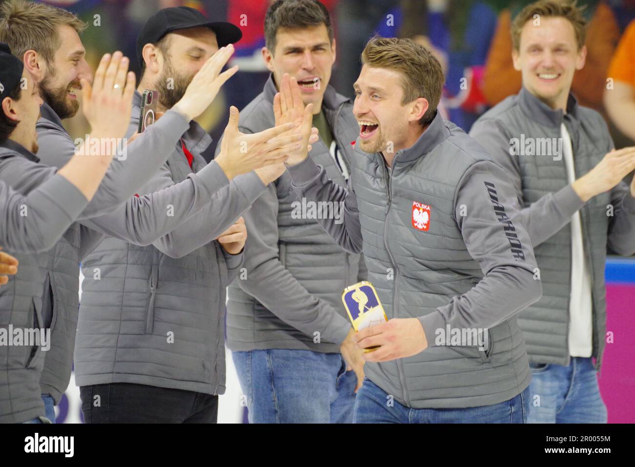 Nottingham, 5 May 2023. Krystian Dziubinski of Poland celebrating with
