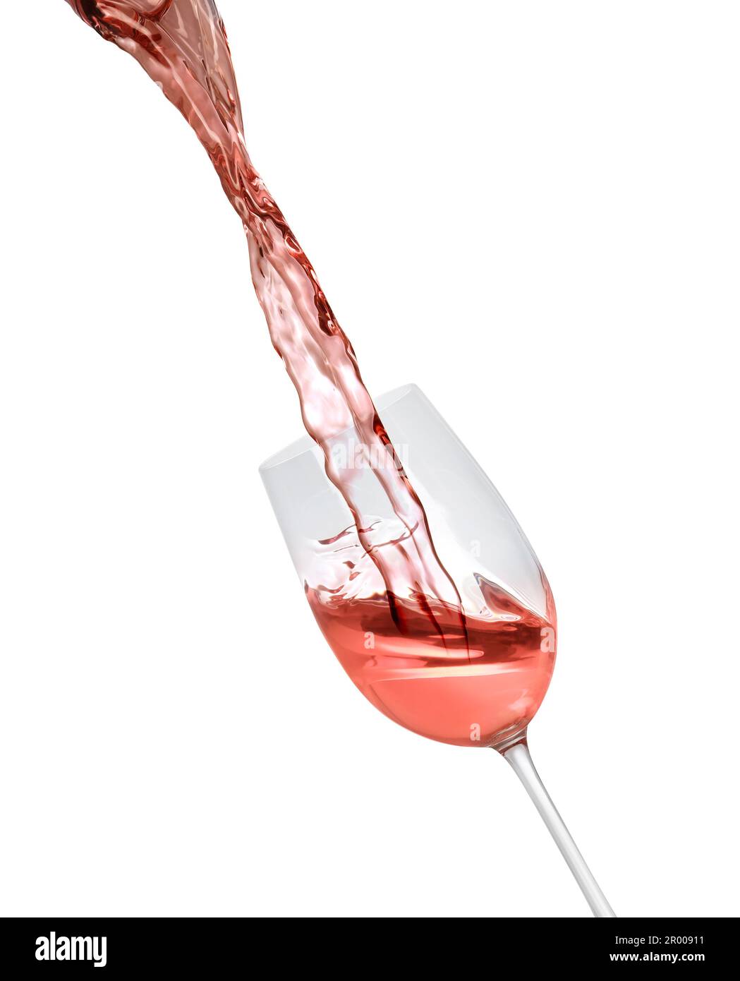 Pouring delicious rose wine into glass on white background Stock Photo ...