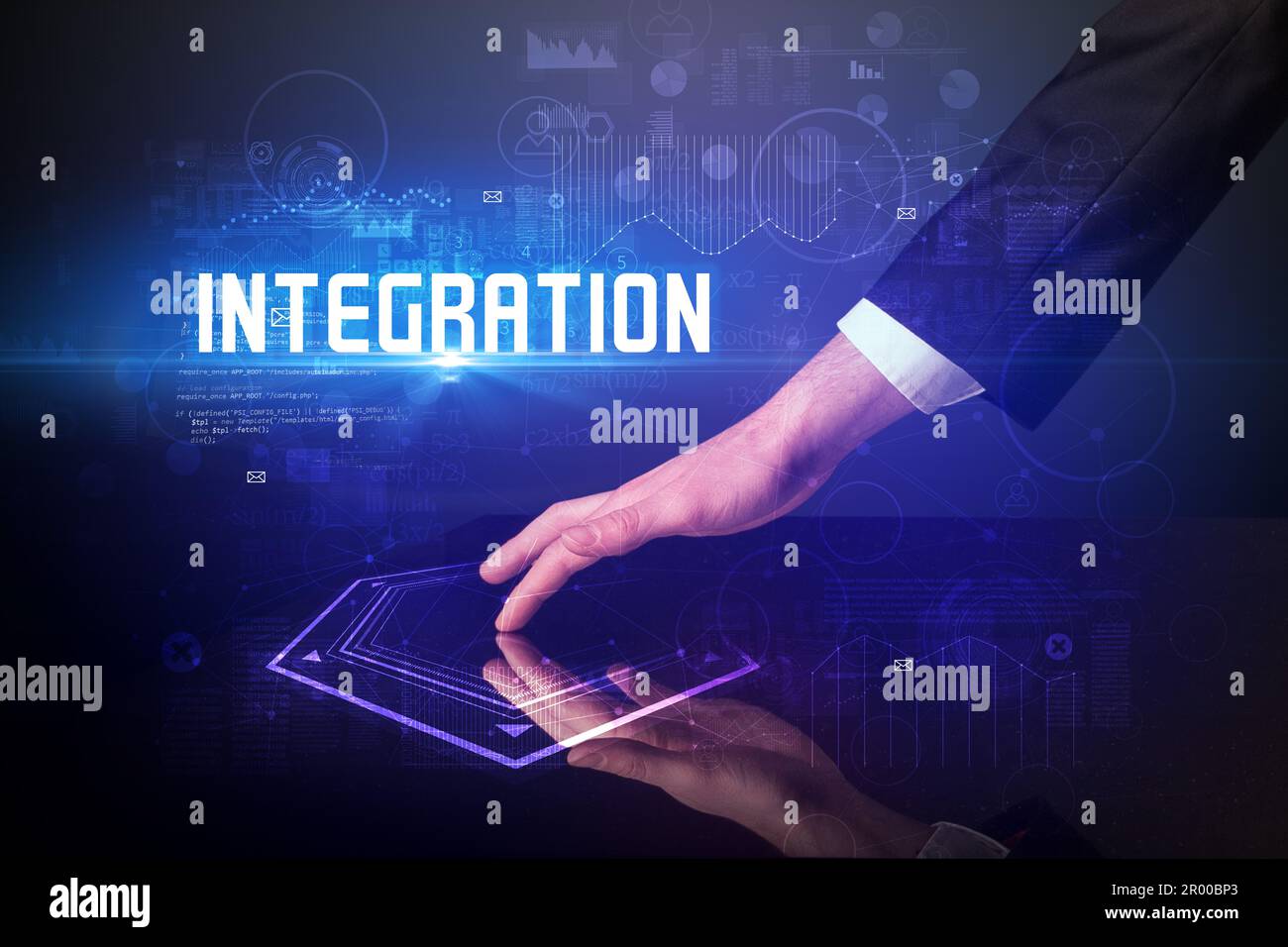 Hand touching digital table concept Stock Photo