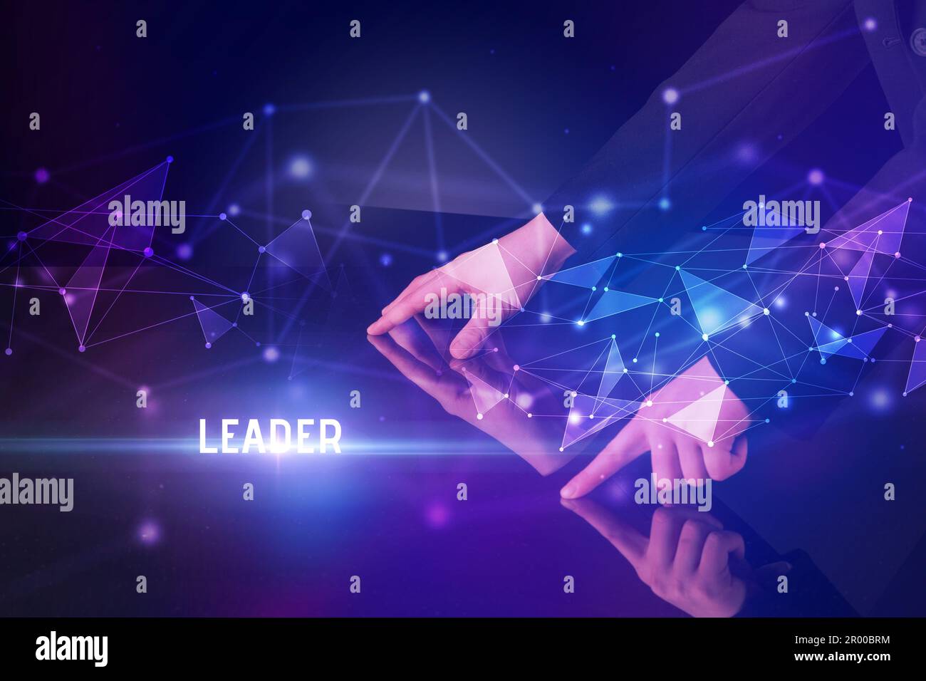 Businessman touching huge screen concept Stock Photo