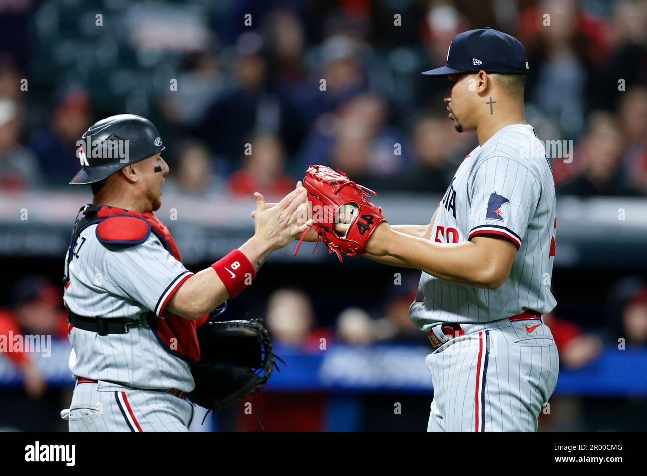 Minnesota Twins relief pitcher Jhoan Duran celebrates getting a