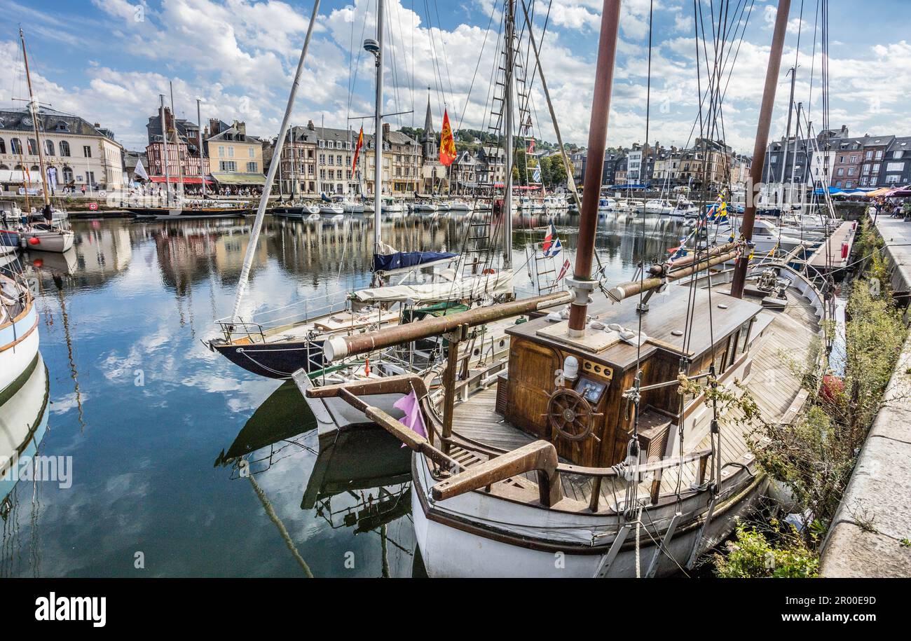 view of Vieux-Bassin, the old port of Honfleur, Calvados department ...