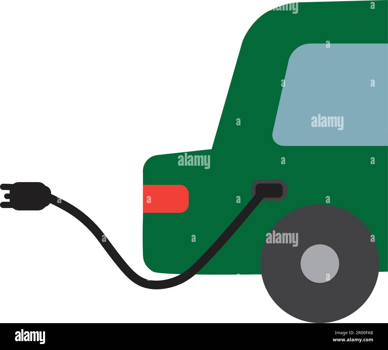 Illustration Clipart Of A Green Electric Car Vehicle With A Charge Plug In And Cable Isolated 1702