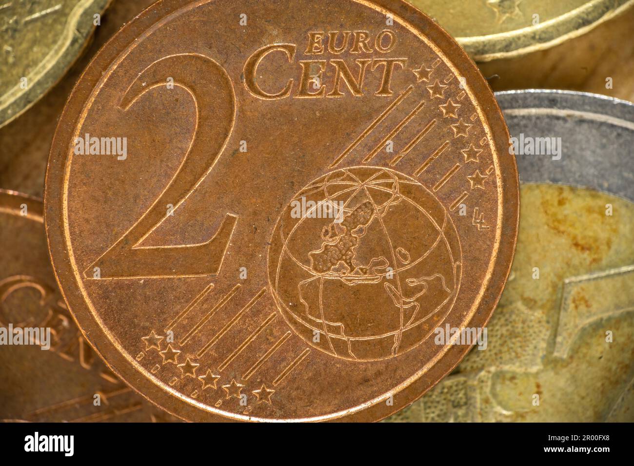 Two cent coin (euro). Reverse side, macro close up Stock Photo