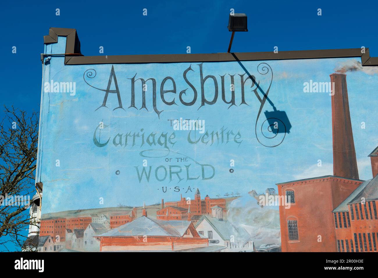 Amesbury the Carriage Centre of the World fresco on Main Street in