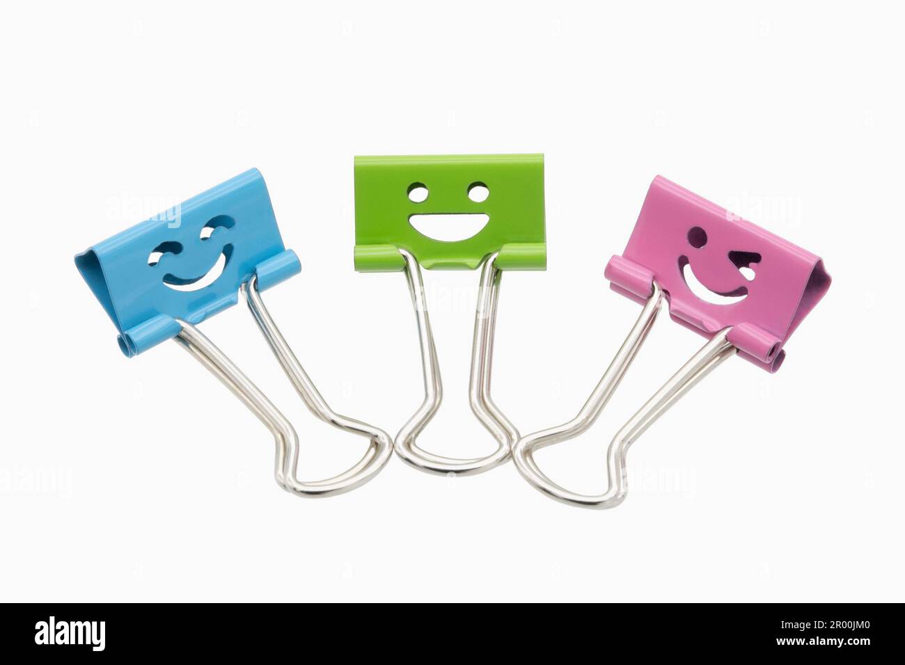 Set of smile binder clip isolated on white background. Concept team work together. Happy teamwork. Stock Photo