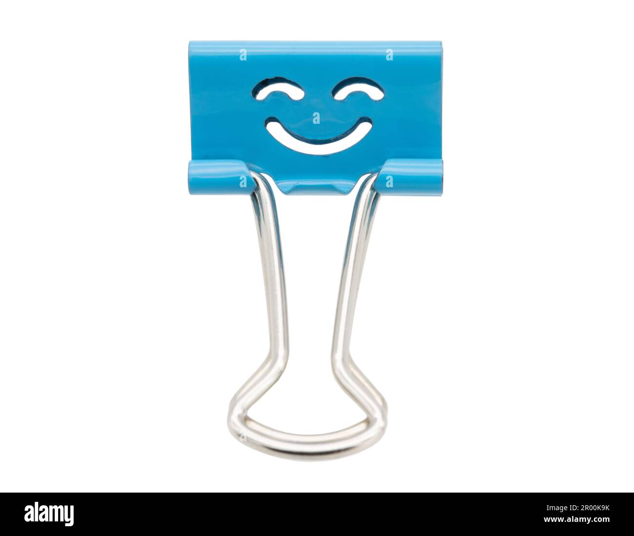 Smile blue binder clip isolated on white background Stock Photo