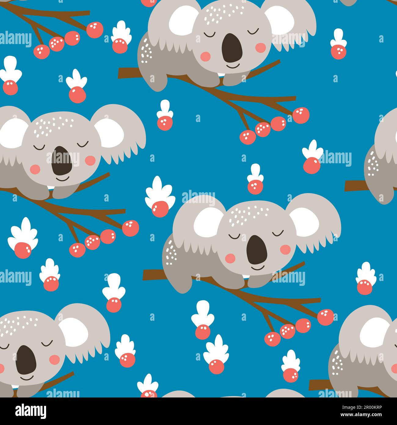 Seamless pattern with cute koala baby on color background. Funny ...