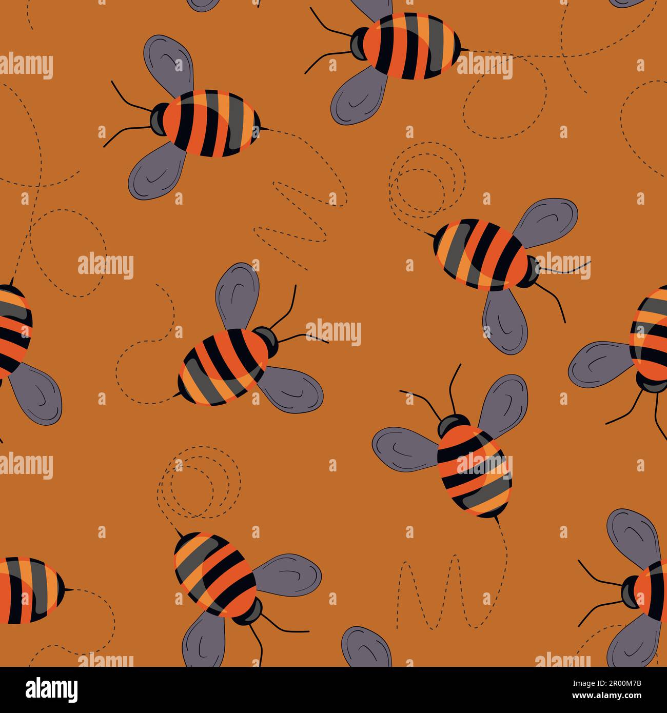 Seamless pattern with bees on color background. Small wasp. Vector ...