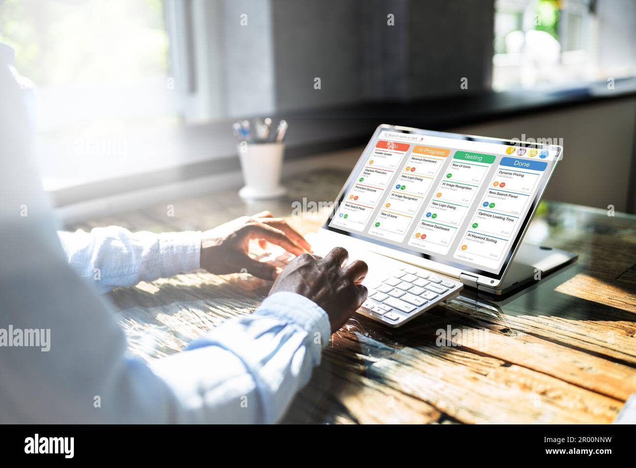 Scrum Manager Agile Software Project On Digital Tablet Stock Photo