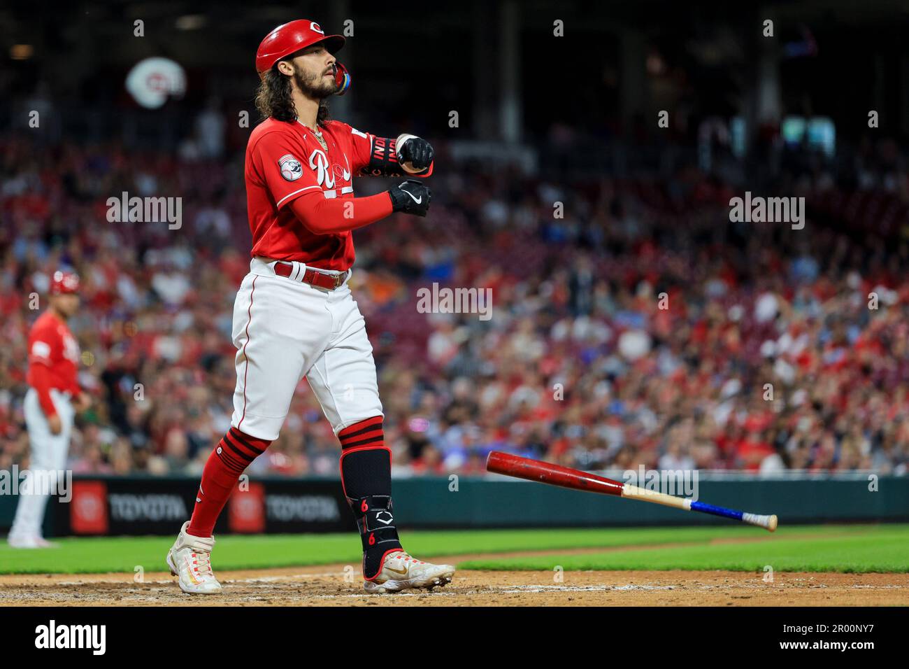 Cincinnati Reds' Jonathan India tosses his bat during a baseball