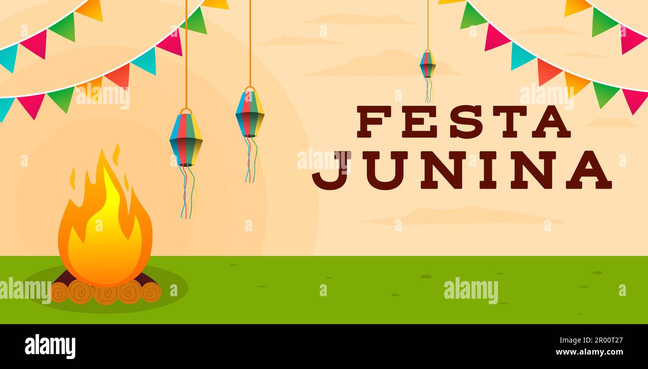 festa junina horizontal banner background in flat design Stock Vector
