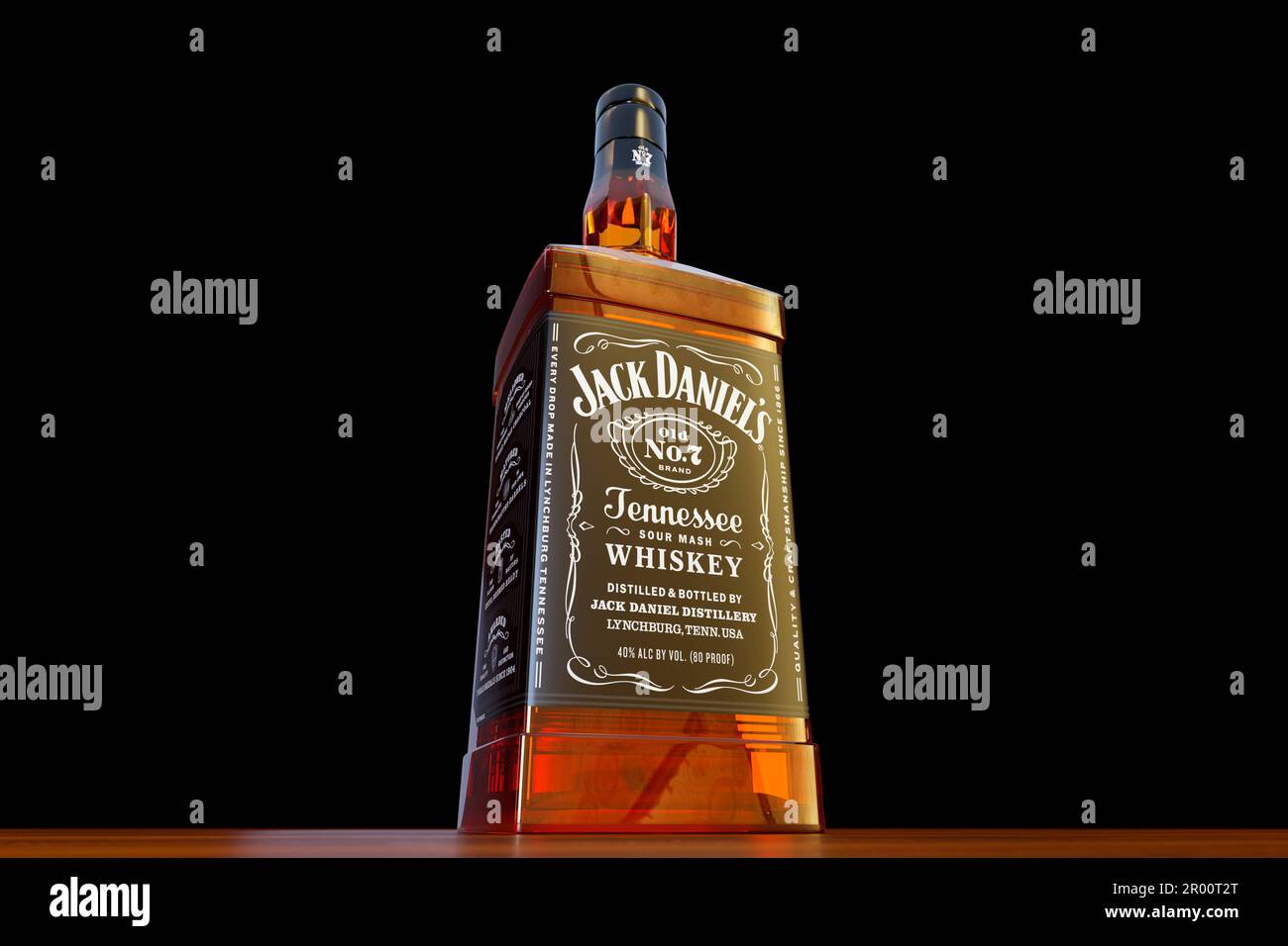 Lynchburg, USA May 3, 2023 Jack Daniels whiskey, whiskey bottle