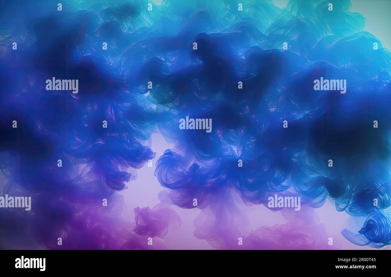 Color mist background. Paint water wave. Blue glowing sparkling glitter particles fog floating
