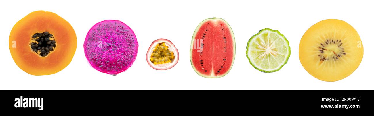 Set of fruit sliced isolated on white background Stock Photo