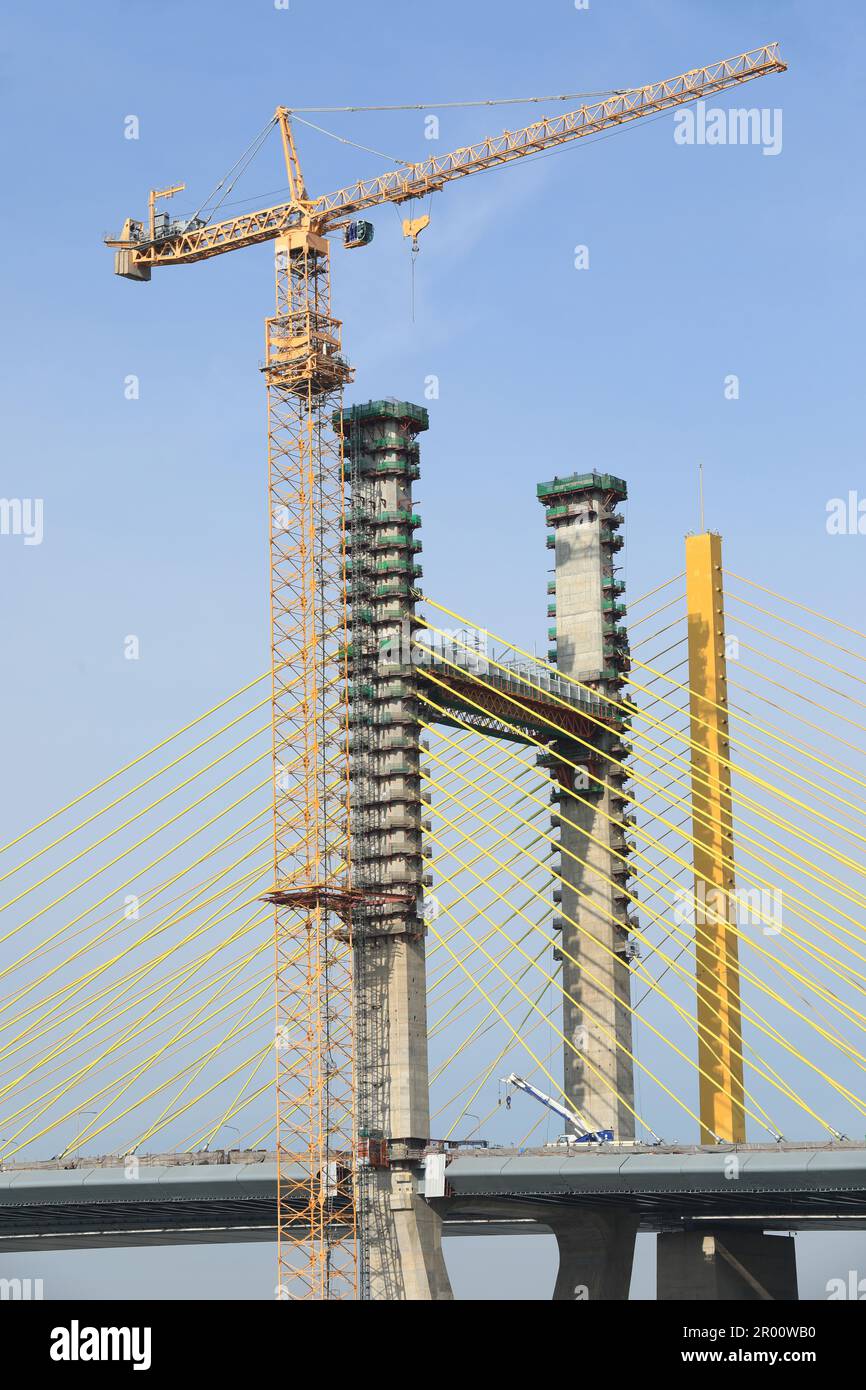 Suspension bridge under construction, Bangkok, Thailand. Stock Photo