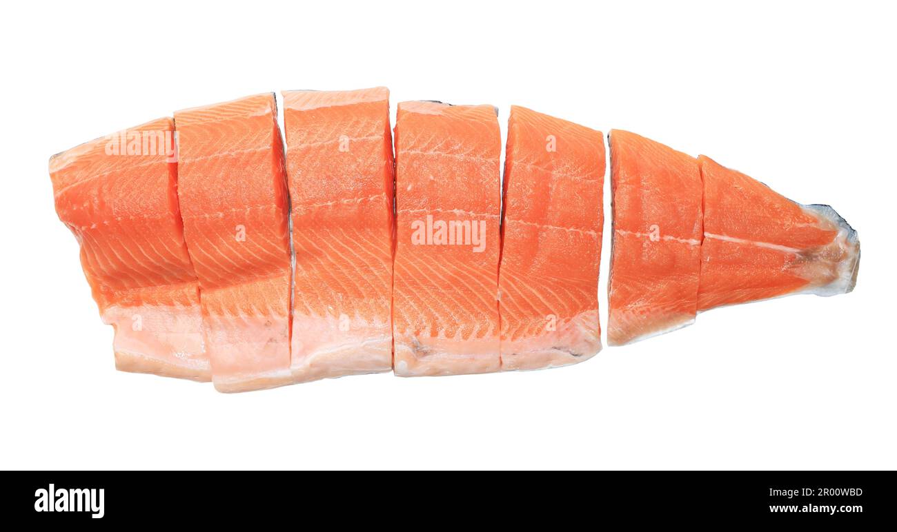 Raw salmon fillet isolated on white background Stock Photo - Alamy