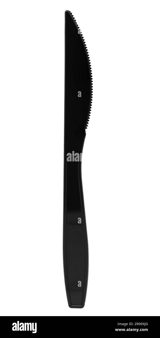 Black plastic knife isolated on white background Stock Photo