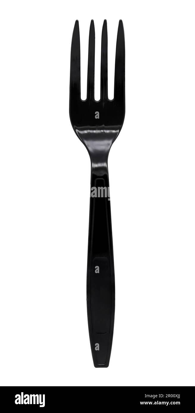 Black plastic fork isolated on white background Stock Photo
