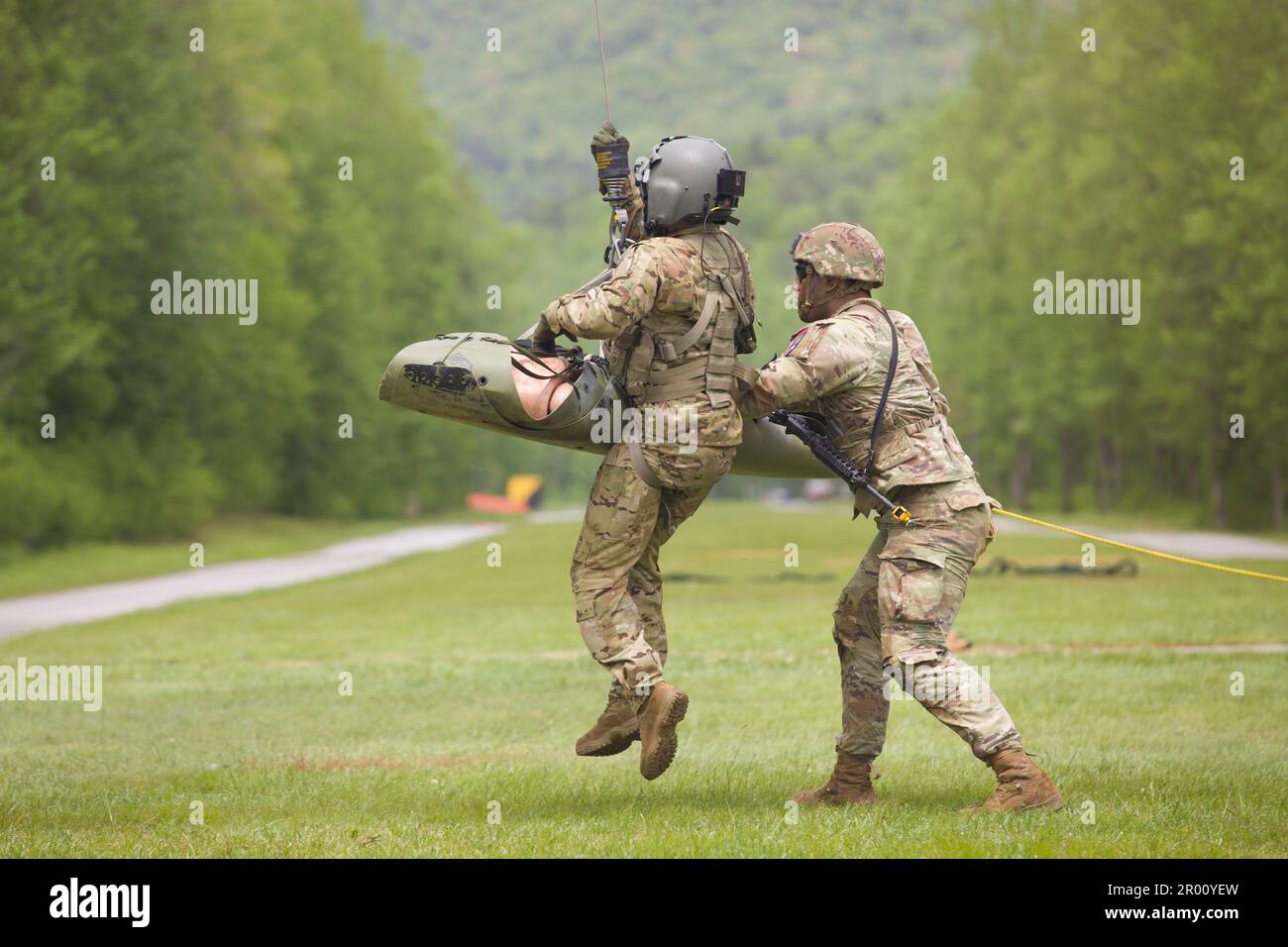 April 29, 2023 Dahlonega, USA A U.S. Army UH60 Black Hawk Crew Chief, assigned to