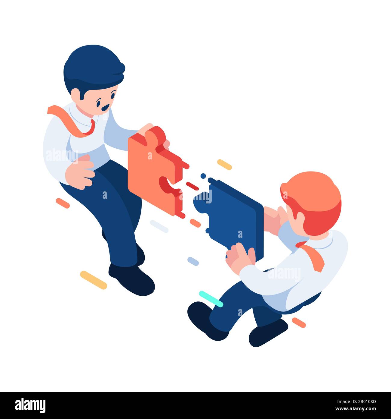 Flat 3d Isometric Businessman Connecting Jigsaw Puzzle with Team ...