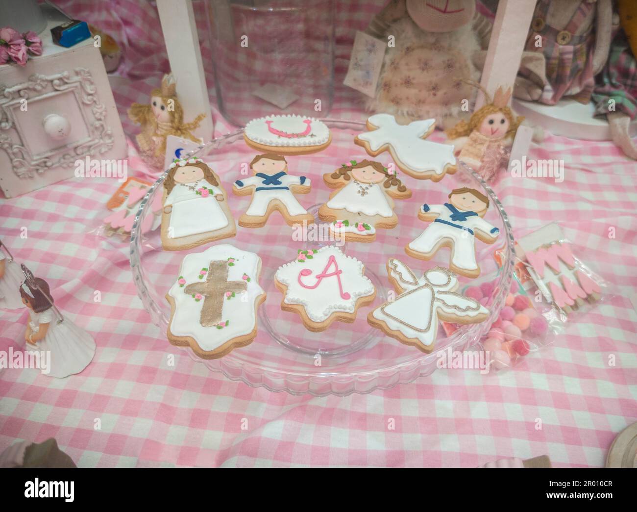 Platter full of first communion cookies. Overhead view Stock Photo - Alamy