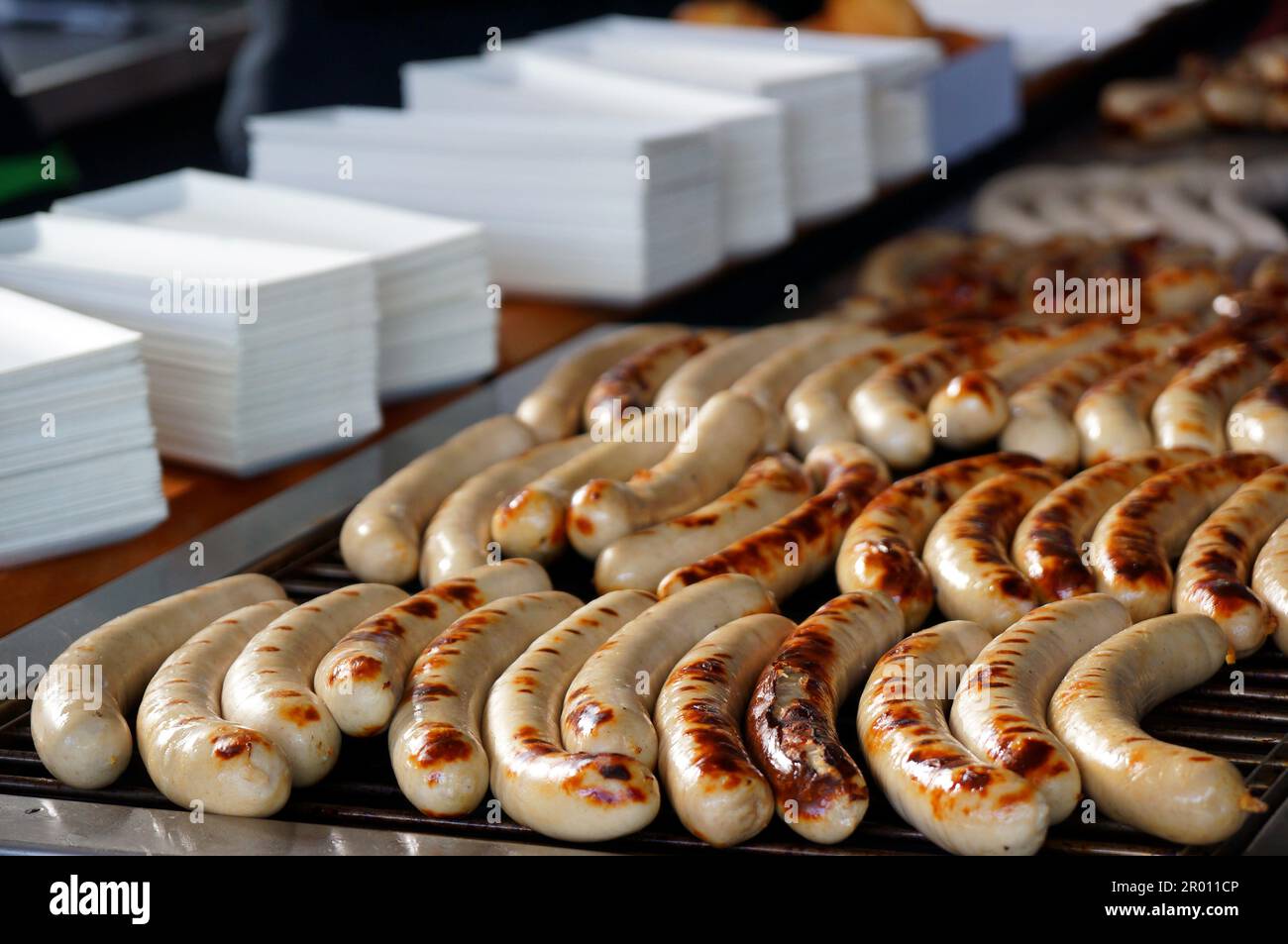 Baking a delicious weisswurst Stock Photo