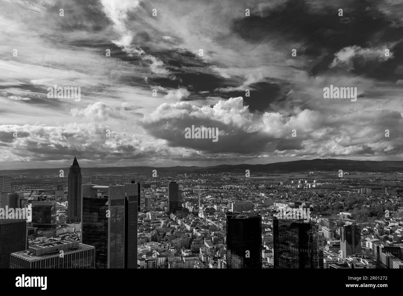 City view in mid afternoon with cloudy weather and monochrome color ...