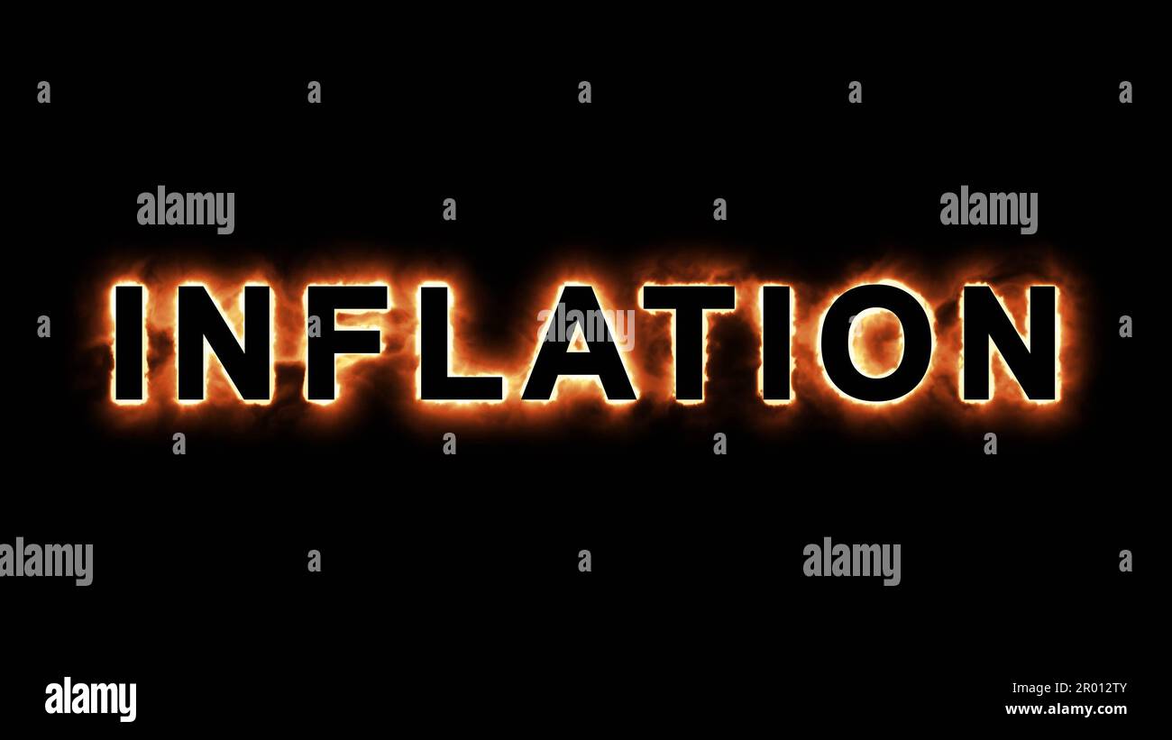 INFLATION - lettering with flame and explosion effect on dark ...