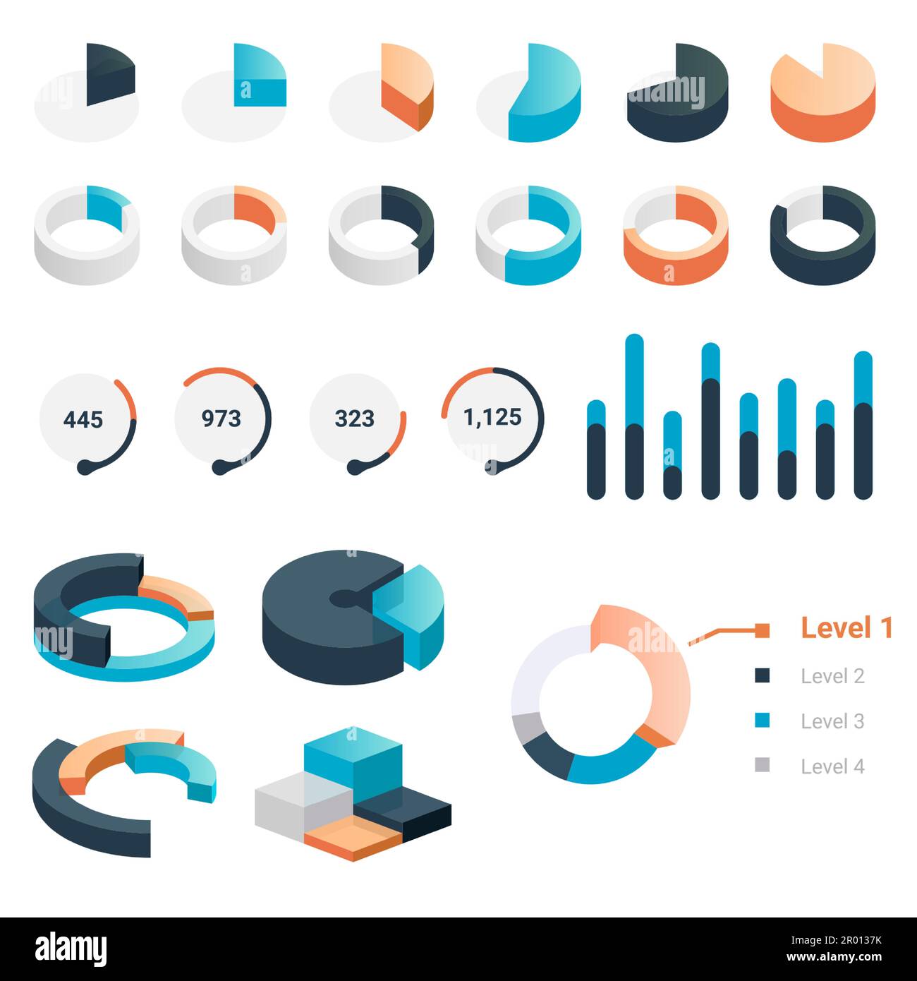Graphic charts. Statistic bars and circle diagrams for data ...