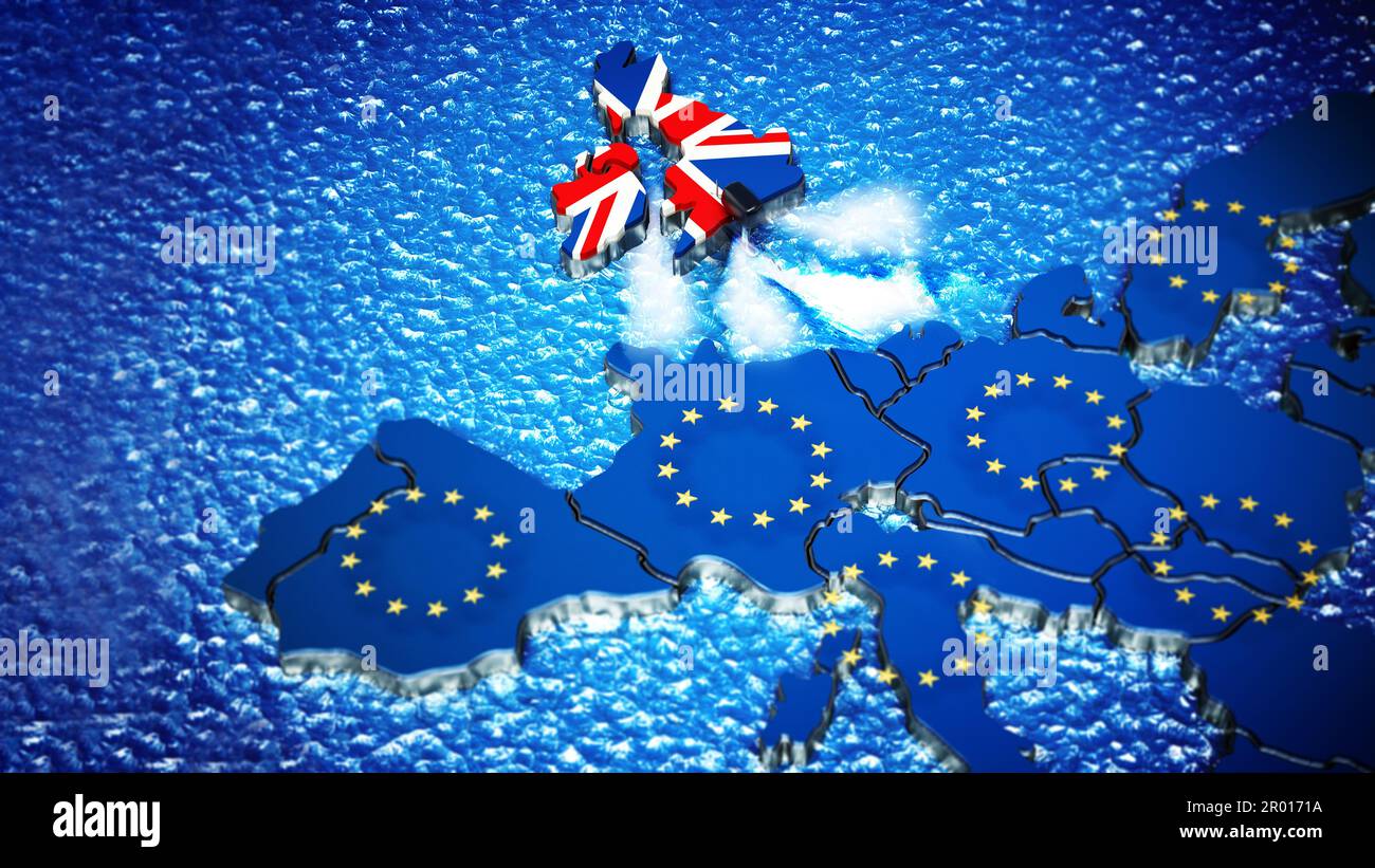 Britain map with boat engine leaving European Union. 3D illustration. Stock Photo