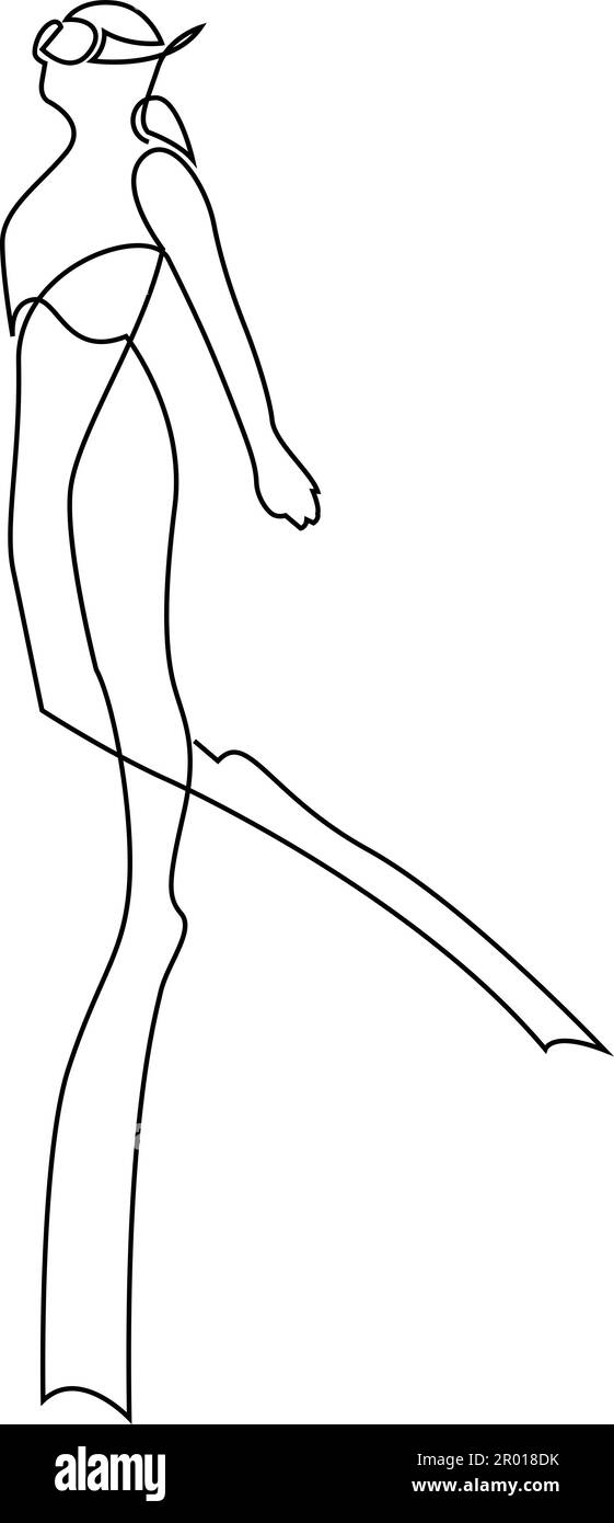 single continuous line drawing of scuba diver the concept of sport is a journey of scuba diving one line art 2R018DK