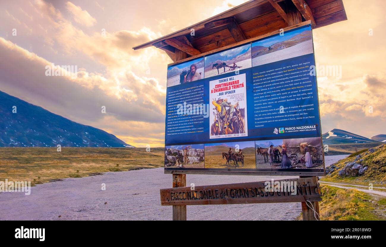 sign location cult movie spaghetti western They Call me Trinity plateau of Campo imperatore - Abruzzo - Italy Stock Photo