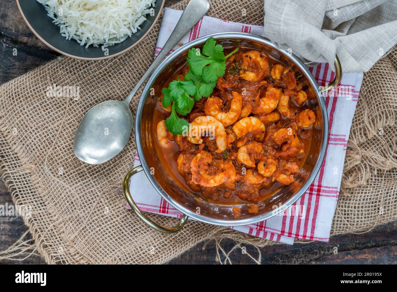 Tamarind prawn curry with rice Stock Photo