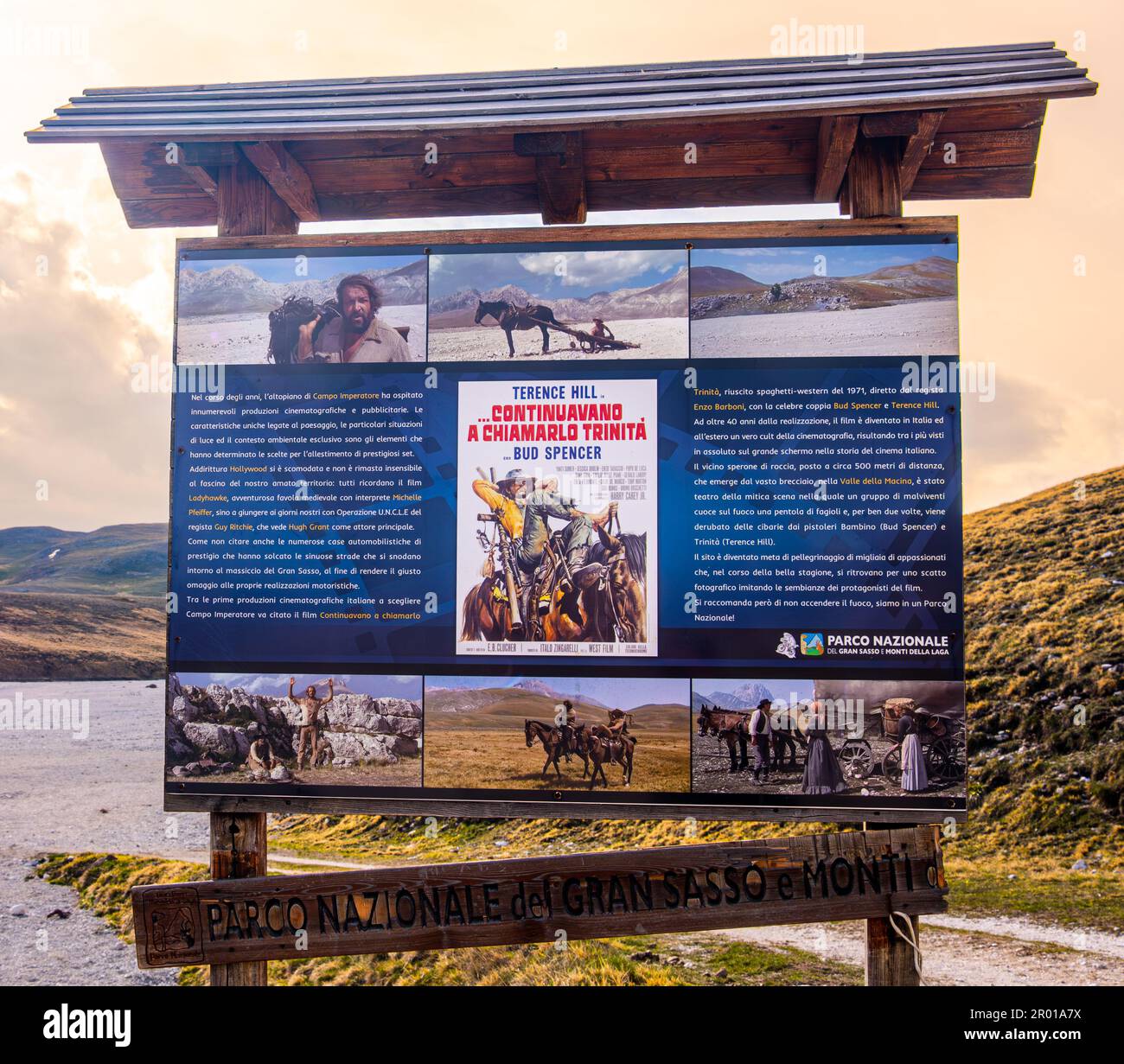 sign location cult movie spaghetti western They Call me Trinity plateau of Campo imperatore - Abruzzo - Italy Stock Photo