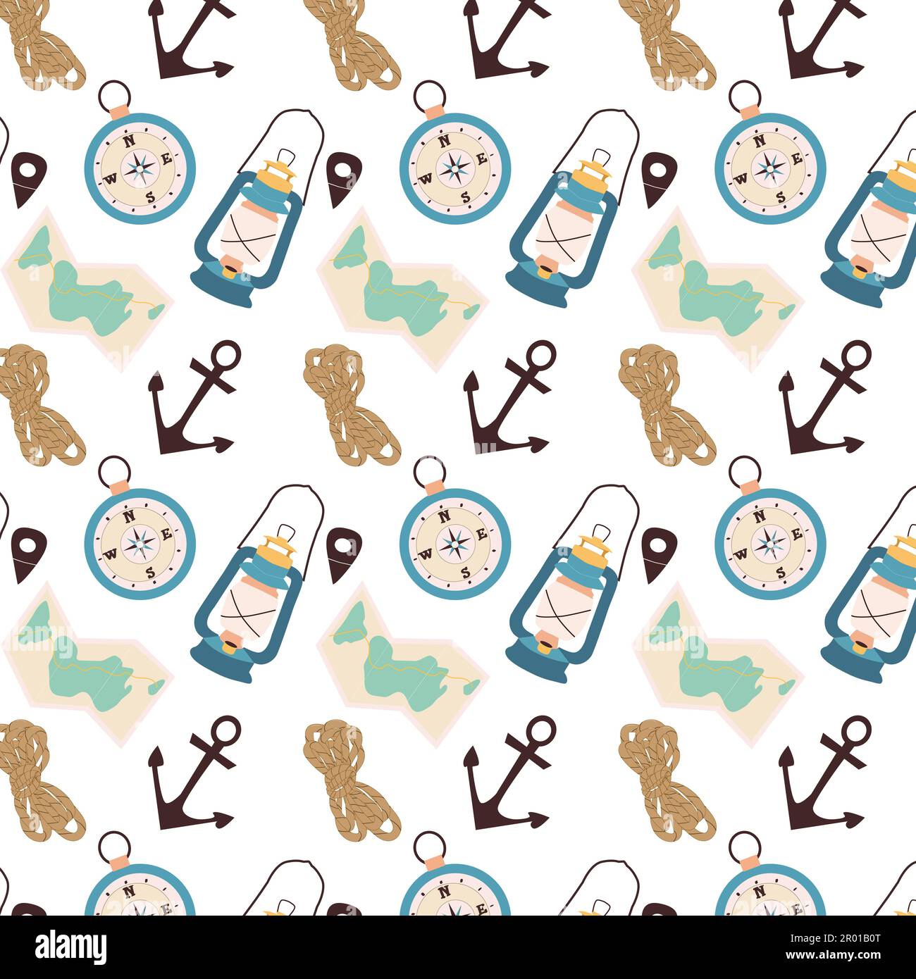 pattern of nautical element on white background Stock Vector