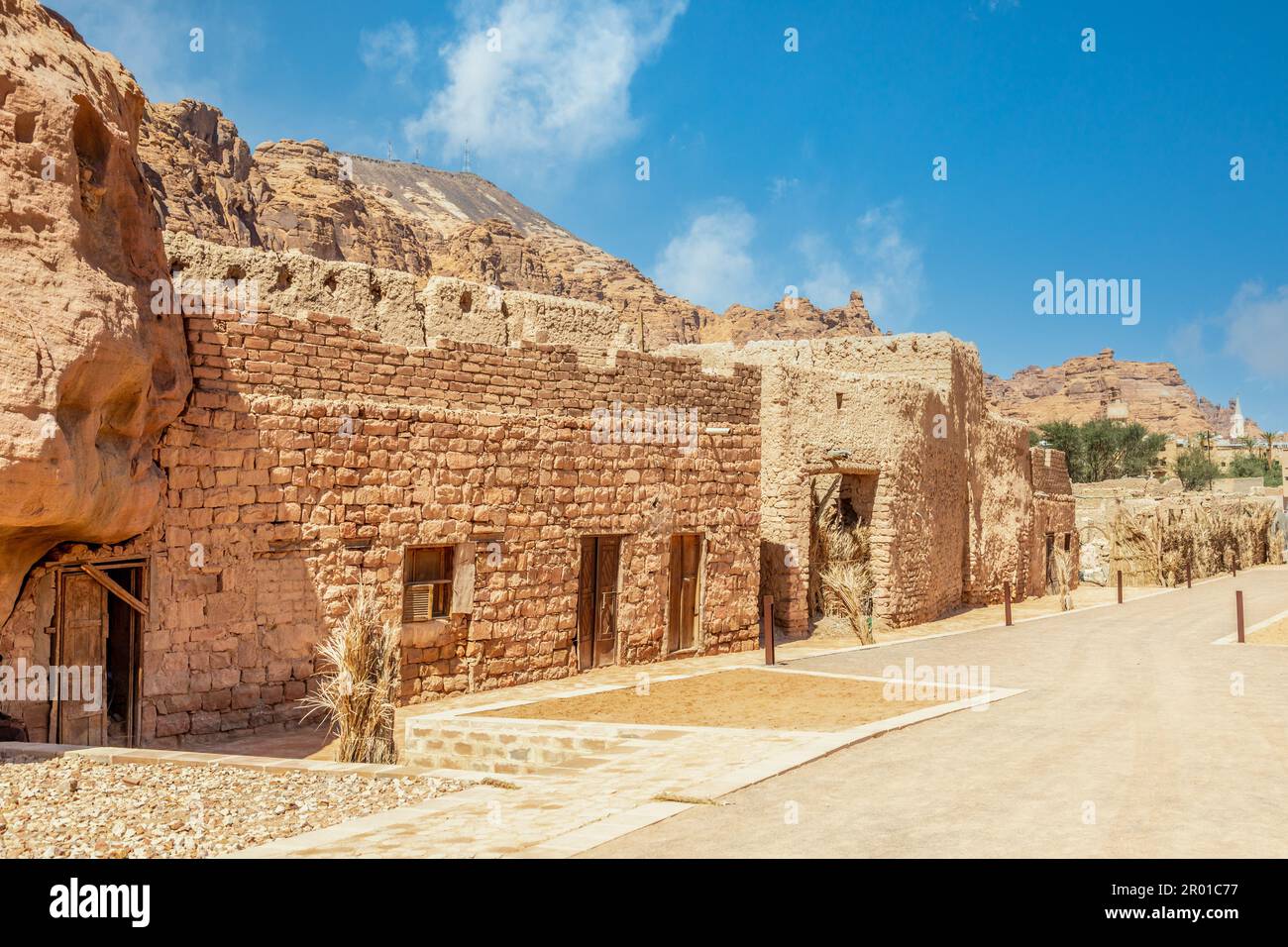Al Ula old town street with ruined mud huts, Medina province, Saudi Arabia Stock Photo