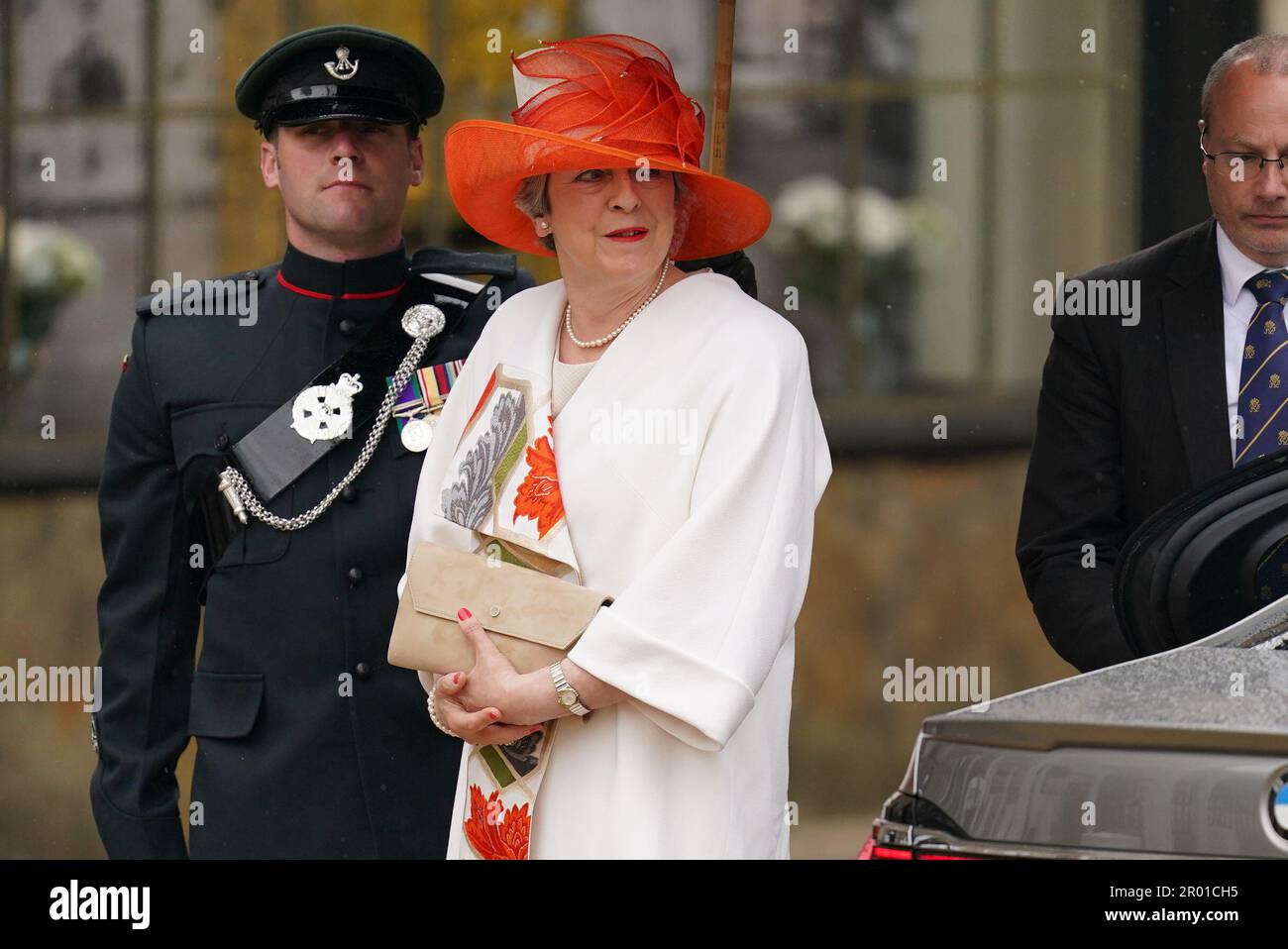 Former prime minister Theresa May arriving ahead of the coronation ceremony of King Charles III
