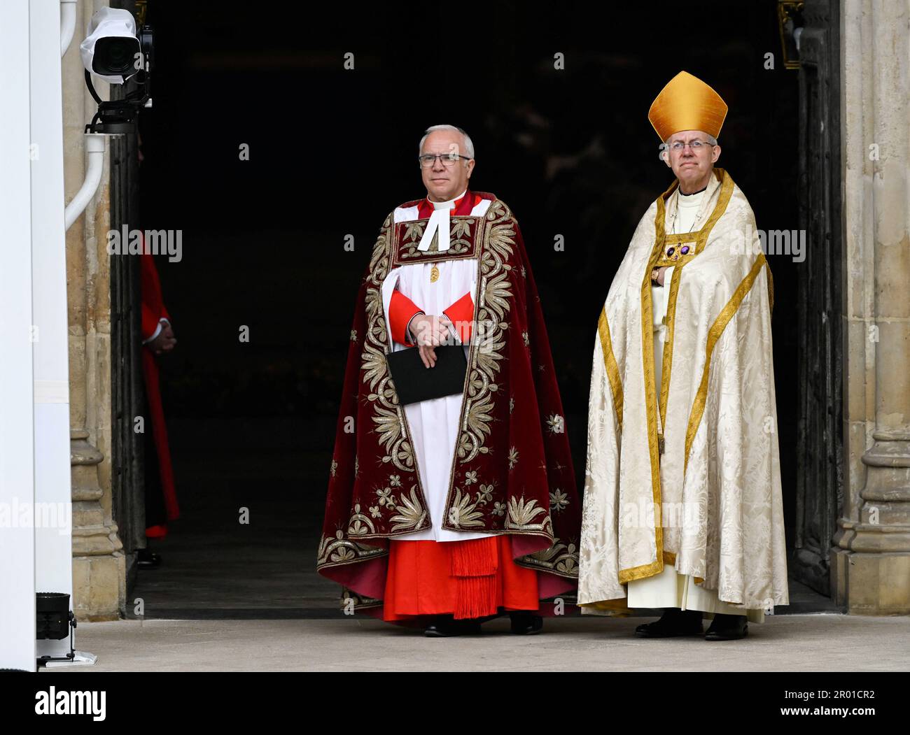 Dean of Westminster David Hoyle (left) and the Archbishop of Canterbury Justin Welby ahead of the coronation ceremony of King Charles III and Queen Camilla at Westminster Abbey, London. Picture date: Saturday May 6, 2023. Stock Photo