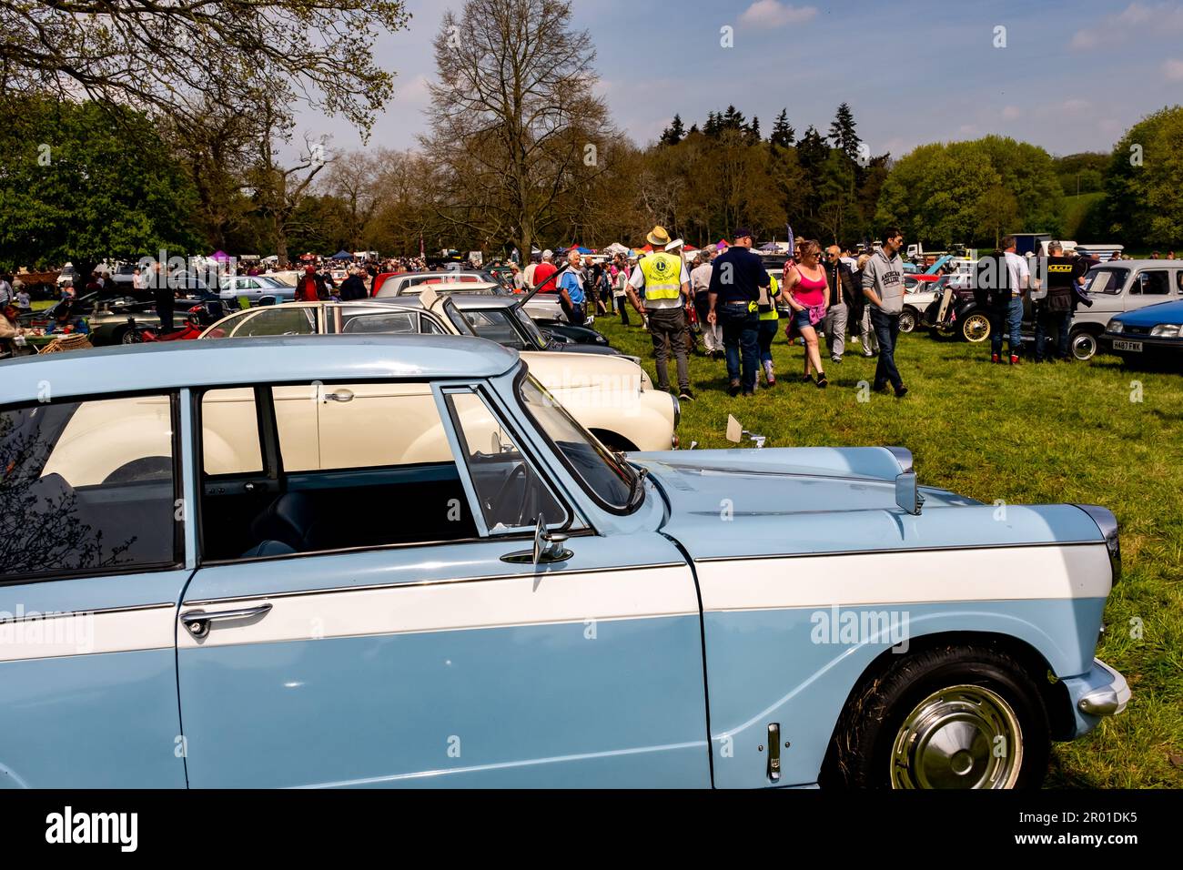 Earsham, Norfolk, UK – April 30 2023. A small and local outdoor classic car, sports car and motorcycle show held for a charity fundraiser Stock Photo